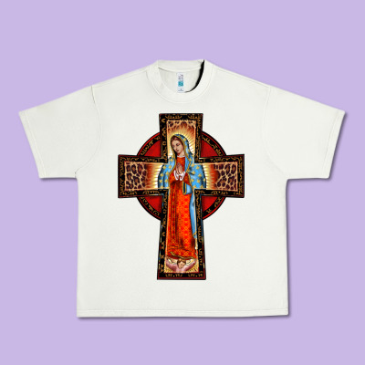 Lady Of Guadalupe Leopard Cross Urban Heavy Tee Designed By Barkaloodesign