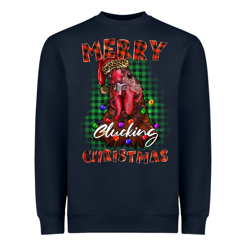 Merry Clucking Christmas Rooster Heavyweight Sweatshirt by BarkalooDesign | Teevron