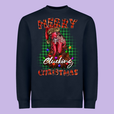 Merry Clucking Christmas Rooster Heavyweight Sweatshirt Designed By Barkaloodesign