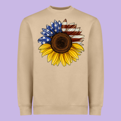 American Flag Sunflower Heavyweight Sweatshirt Designed By Jasminsmagicworld