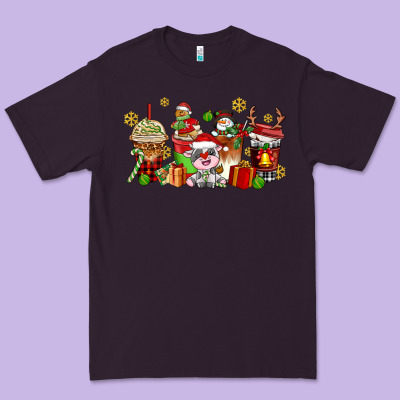 Christmas Cow Coffee Cups Premium Tee Designed By Adodesignshop