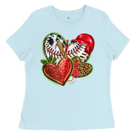 Baby Blue baseball with strawberry hearts Ladies Tee - texasbilliewilder