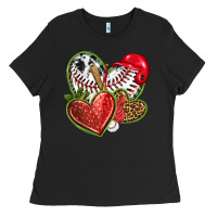 Baseball With Strawberry Hearts Ladies Tee | Teevron