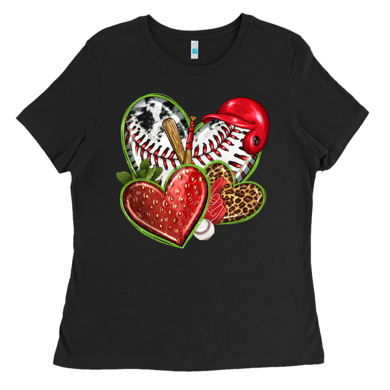 Baseball With Strawberry Hearts Ladies Tee by texasbilliewilder | Teevron