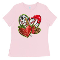 Bubblegum Pink baseball with strawberry hearts Ladies Tee - texasbilliewilder