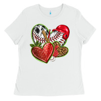 White baseball with strawberry hearts Ladies Tee - texasbilliewilder