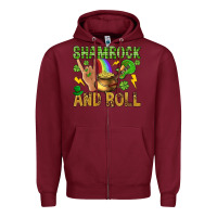 Burgundy Shamrock and roll Zipper Hoodie - BundleAndBundleShop