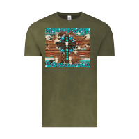 Vintage Olive gemstone and cross with cowhide Vintage Tee - Artiststas