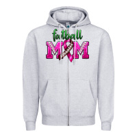 Heather Grey Football Mom Breast Cancer Zipper Hoodie - BundleAndBundleShop