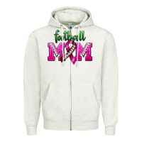 Oatmeal Heather Football Mom Breast Cancer Zipper Hoodie - BundleAndBundleShop