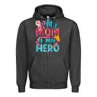 Charcoal Heather My Mom Is My Hero Breast Cancer Zipper Hoodie - BundleAndBundleShop