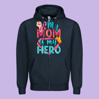 My Mom Is My Hero Breast Cancer Zipper Hoodie Designed By Bundleandbundleshop