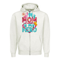 Oatmeal Heather My Mom Is My Hero Breast Cancer Zipper Hoodie - BundleAndBundleShop