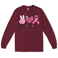 Burgundy peace love cure breast cancer Long Sleeve Tee - MaliasSmallBusiness