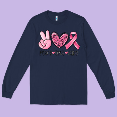 Peace Love Cure Breast Cancer Long Sleeve Tee Designed By Maliassmallbusiness