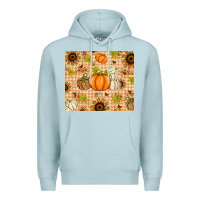 Blue Mist Fall Pumpkins and Sunflowers with Leopard Premium Hoodie - texasbilliewilder
