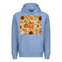 Colony Blue Fall Pumpkins and Sunflowers with Leopard Premium Hoodie - texasbilliewilder