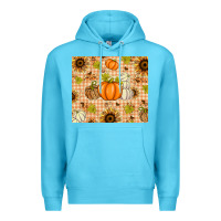 Ocean Blue Fall Pumpkins and Sunflowers with Leopard Premium Hoodie - texasbilliewilder