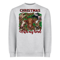 Heather Grey christmas with my herd cows Heavyweight Sweatshirt - BarkalooDesign