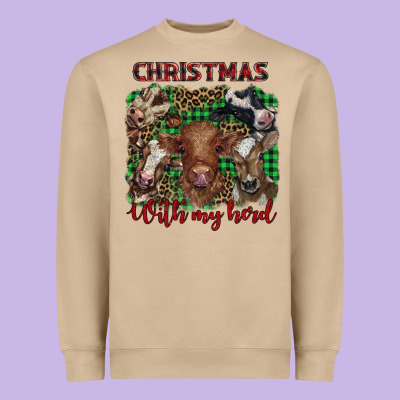 Christmas With My Herd Cows Heavyweight Sweatshirt Designed By Barkaloodesign