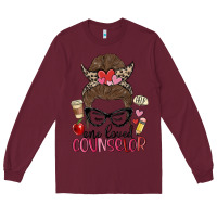 Burgundy messy bun one loved counselor Long Sleeve Tee - MaliasSmallBusiness