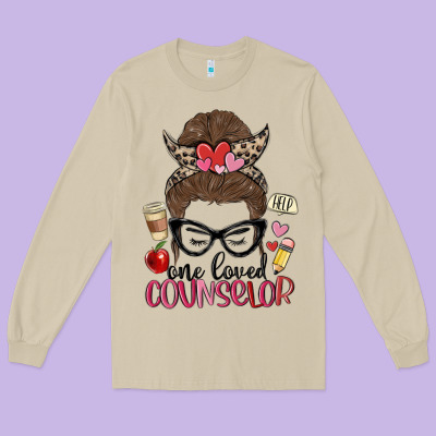 Messy Bun One Loved Counselor Long Sleeve Tee Designed By Maliassmallbusiness