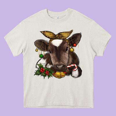 Christmas Baby Cow Heavy Core Tee Designed By Ranaportraitstore