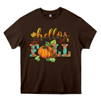 Chocolate Brown hello fall pumpkin Heavy Core Tee - BarkalooDesign