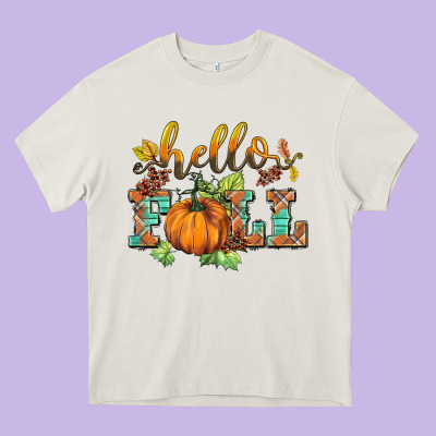 Hello Fall Pumpkin Heavy Core Tee Designed By Barkaloodesign
