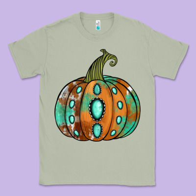Western Cowhide Turquoise Pumpkin Classic Tee Designed By Jasminsmagicworld