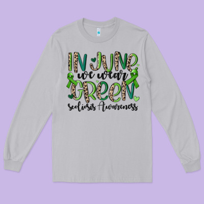 In June We Wear Green Scoliosis Awareness Long Sleeve Tee Designed By Maliassmallbusiness