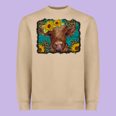 Western Leopard Buffalo Plaid Baby Highland Cow Heavyweight Sweatshirt Designed By Barkaloodesign