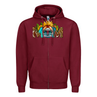 Burgundy Football Mom Sunflower Leopard Zipper Hoodie - BundleAndBundleShop