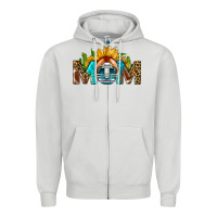 Dove Grey Football Mom Sunflower Leopard Zipper Hoodie - BundleAndBundleShop