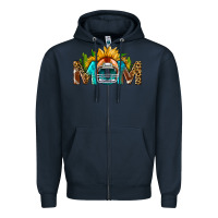 Navy Football Mom Sunflower Leopard Zipper Hoodie - BundleAndBundleShop