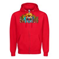 Red Football Mom Sunflower Leopard Zipper Hoodie - BundleAndBundleShop