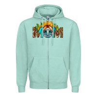 Seafoam Football Mom Sunflower Leopard Zipper Hoodie - BundleAndBundleShop