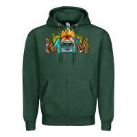 Sports Green Football Mom Sunflower Leopard Zipper Hoodie - BundleAndBundleShop
