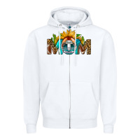 White Football Mom Sunflower Leopard Zipper Hoodie - BundleAndBundleShop