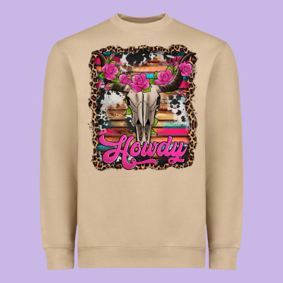 Howdy Valentine's Day Bull Skull Heavyweight Sweatshirt Designed By Jasminsmagicworld