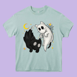 Ghost Cats With Balance Halloween Heavy Core Tee Designed By Texasbilliewilder
