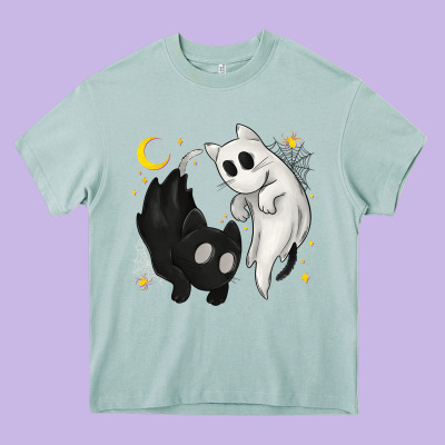 Ghost Cats With Balance Halloween Heavy Core Tee Designed By Texasbilliewilder