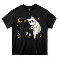 Black Ghost Cats with Balance Halloween Heavy Core Tee - texasbilliewilder