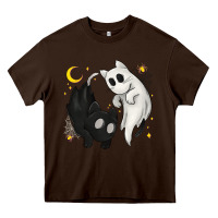 Chocolate Brown Ghost Cats with Balance Halloween Heavy Core Tee - texasbilliewilder