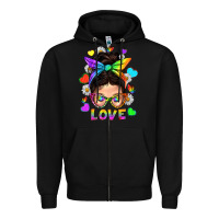 Black LGBTQ+ Messy Bun Mum Love With Hearts Zipper Hoodie - BundleAndBundleShop