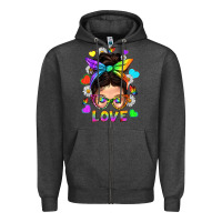 Charcoal Heather LGBTQ+ Messy Bun Mum Love With Hearts Zipper Hoodie - BundleAndBundleShop