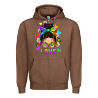 Chestnut LGBTQ+ Messy Bun Mum Love With Hearts Zipper Hoodie - BundleAndBundleShop