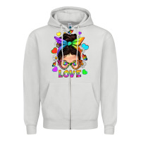 Dove Grey LGBTQ+ Messy Bun Mum Love With Hearts Zipper Hoodie - BundleAndBundleShop