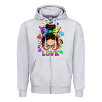 Lgbtq+ Messy Bun Mum Love With Hearts Zipper Hoodie | Teevron