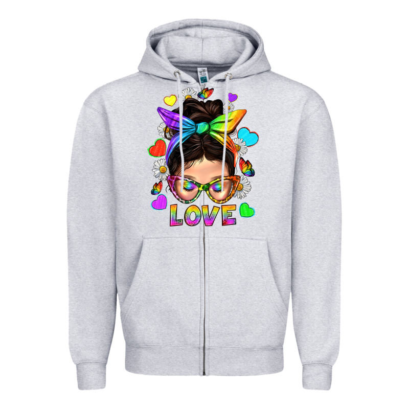 Lgbtq+ Messy Bun Mum Love With Hearts Zipper Hoodie by BundleAndBundleShop | Teevron